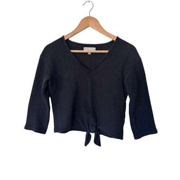 Texture and Thread x Madewell Black 3/4 Sleeve Tie Front Blouse Size XS - Picture 1 of 13